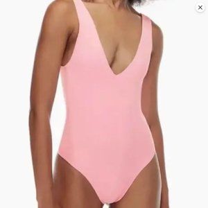 Aritzia Babaton Light Baby Pink Deep V Neck Contour Bodysuit 2XL